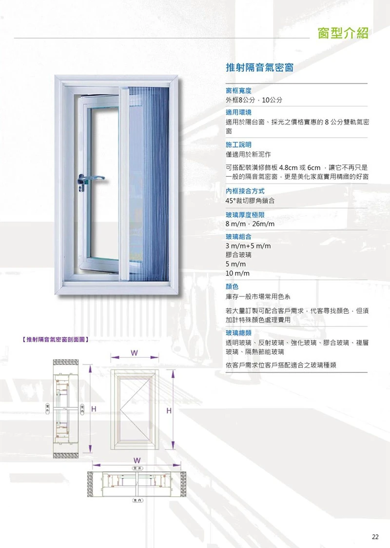 棋凱鋼鋁-百德隔音門窗-百德推射窗