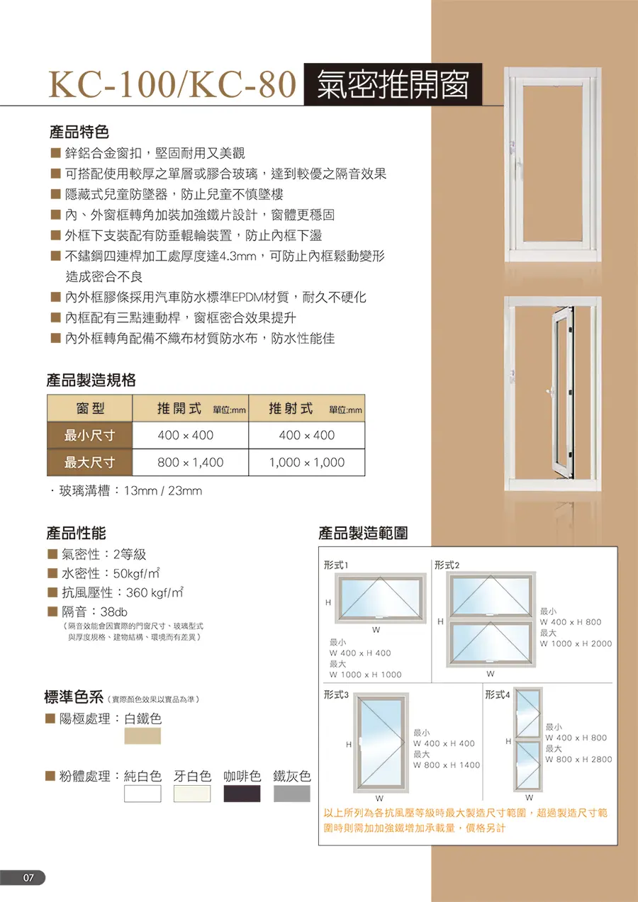 棋凱鋼鋁-國田精品門窗-KC-80/KC-100 氣密推開窗