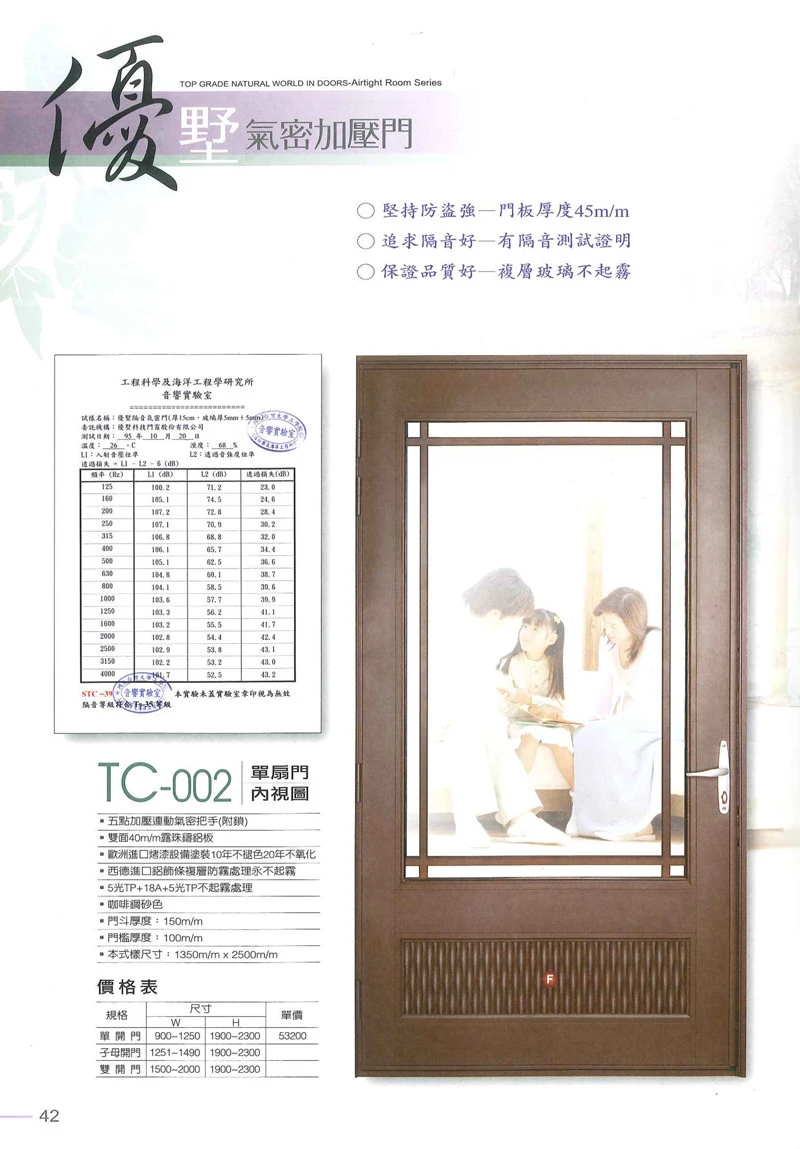 棋凱鋼鋁-優墅格子窗-T系列加壓氣密門