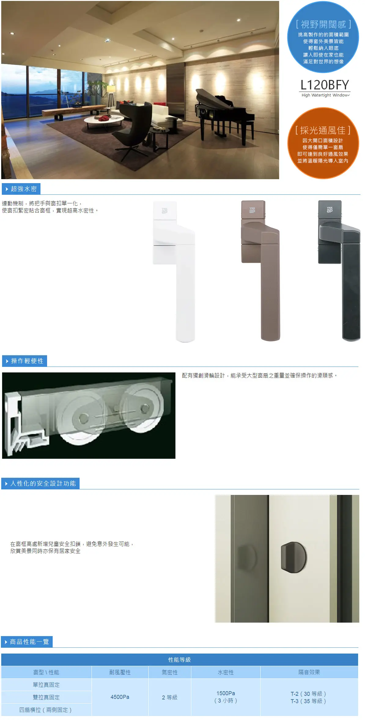 棋凱鋼鋁-YKK AP-L120BFY超高水密窗